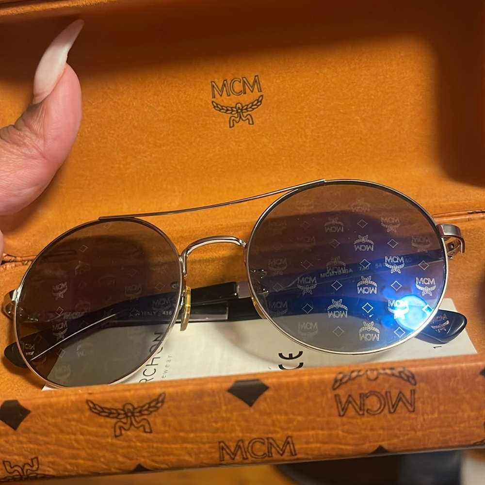 Blue | MCM | Holographic 3D Visetos Round Sunglasses - Picture 3 of 5
